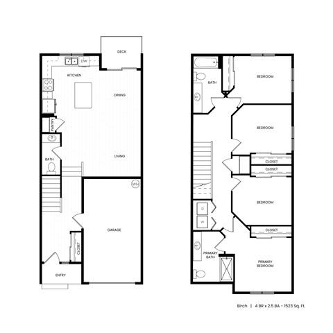 Floor plan for 4 beds, 2.5 baths, 1546 sqft